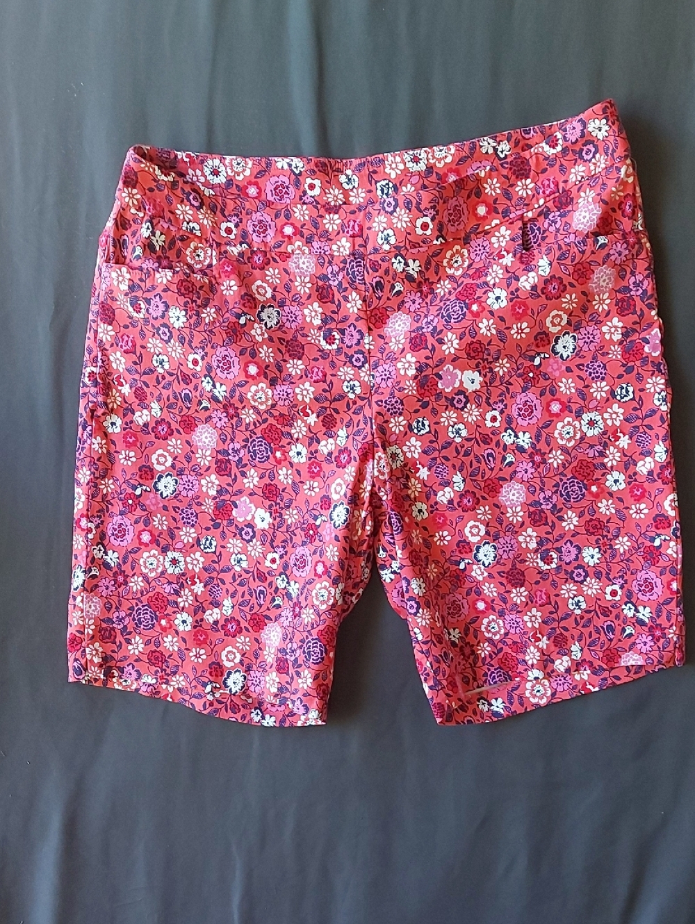 Terra & Sky Coral Shorts with Navy Floral Print